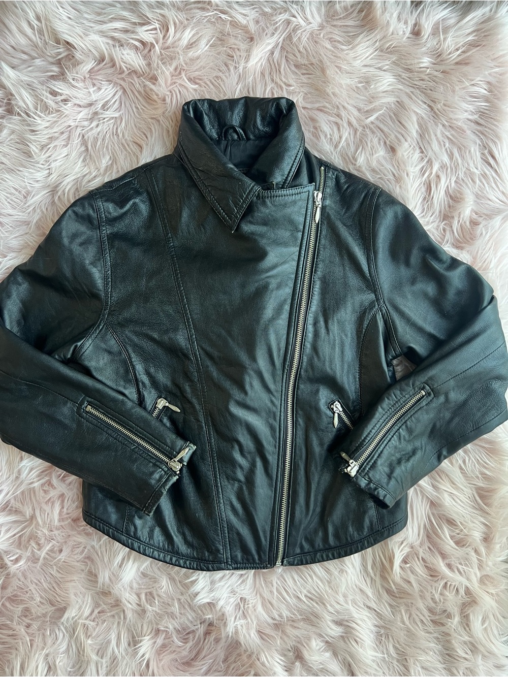 Vintage Maxima Black Asymmetrical 100% Leather Moto Jacket Small